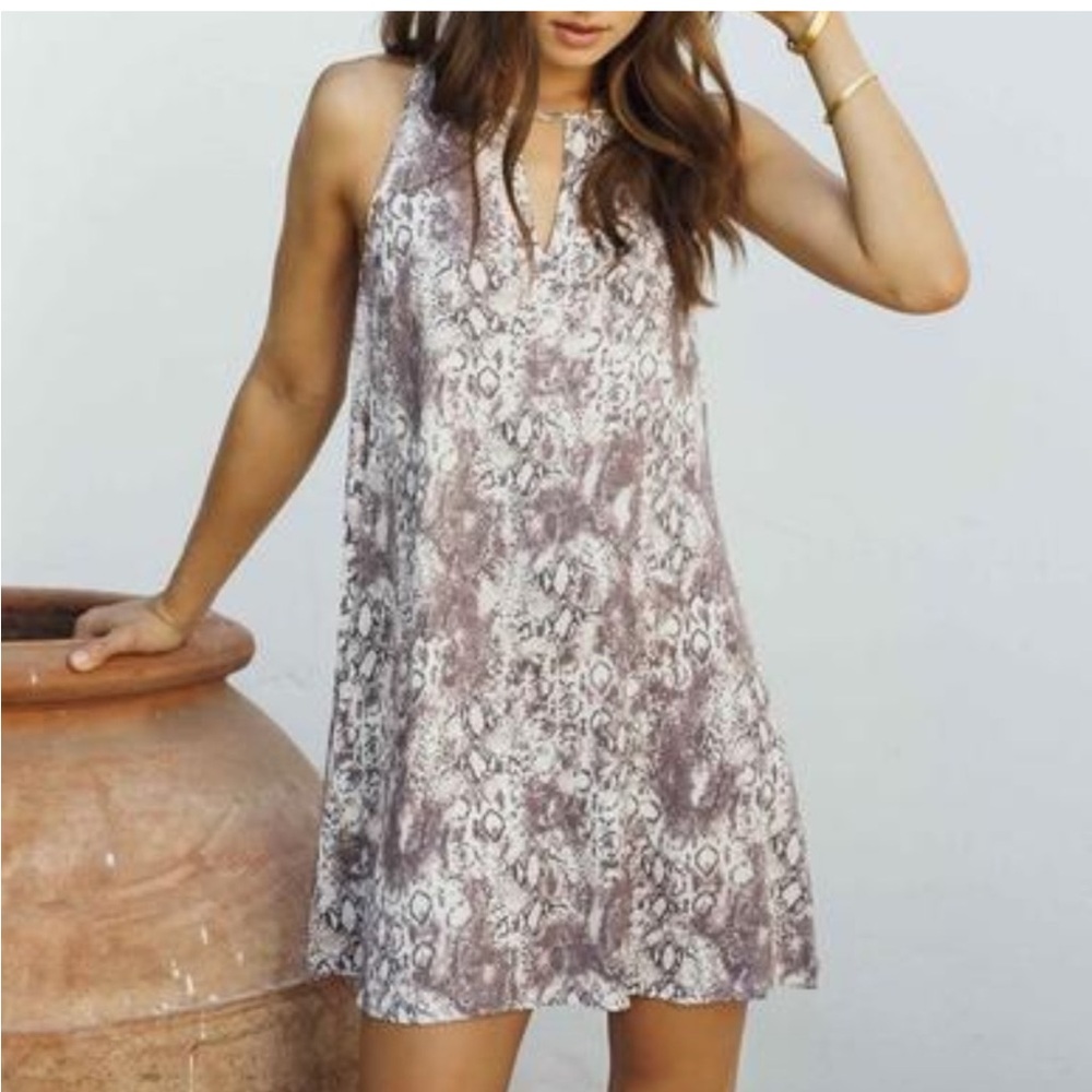 Black Swan Isabella Snake Print Tank Swing Mini Dress Medium M Dusty Peach Gray